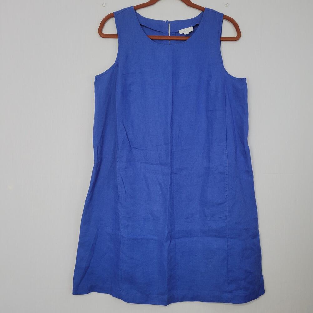 J.Jill Love Linen Sleeveless Shift Dress size MP Blue Coastal Minimalist Pockets